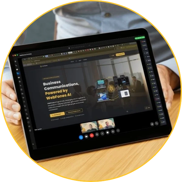 WebFones Teamwork on a tablet: a live video meeting with screen sharing inside WebFones Voice