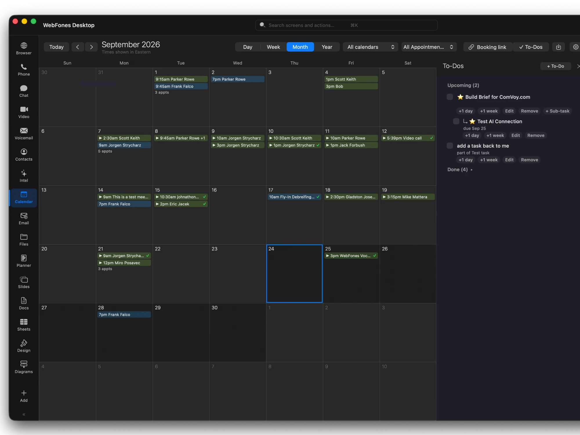 Calendar in WebFones Voice
