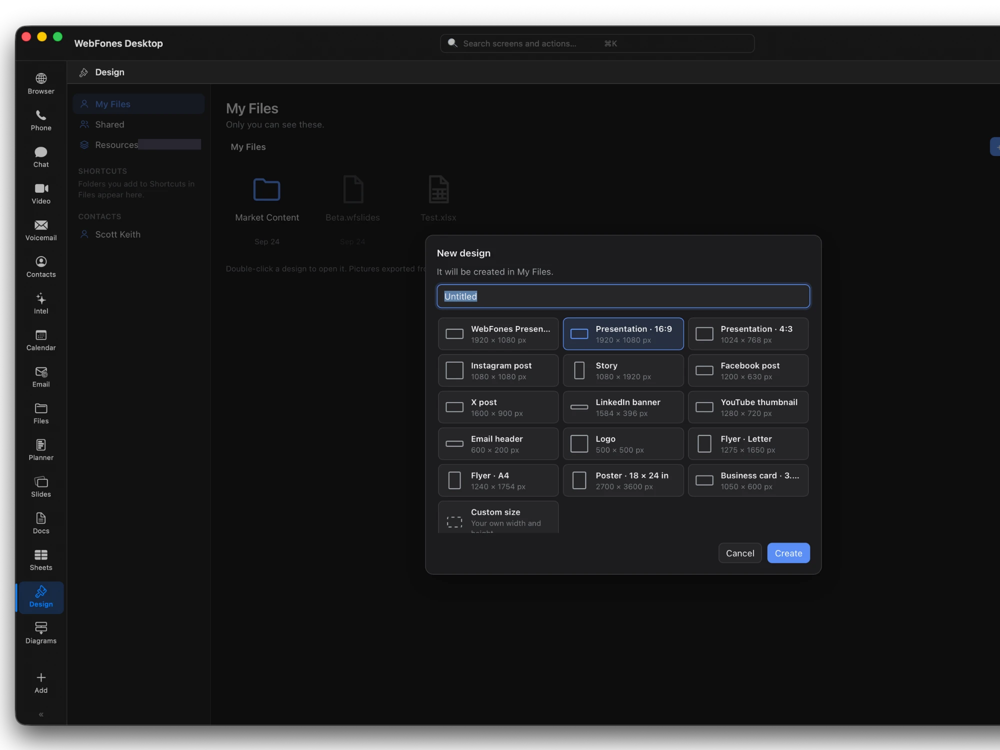 The WebFones Design editor
