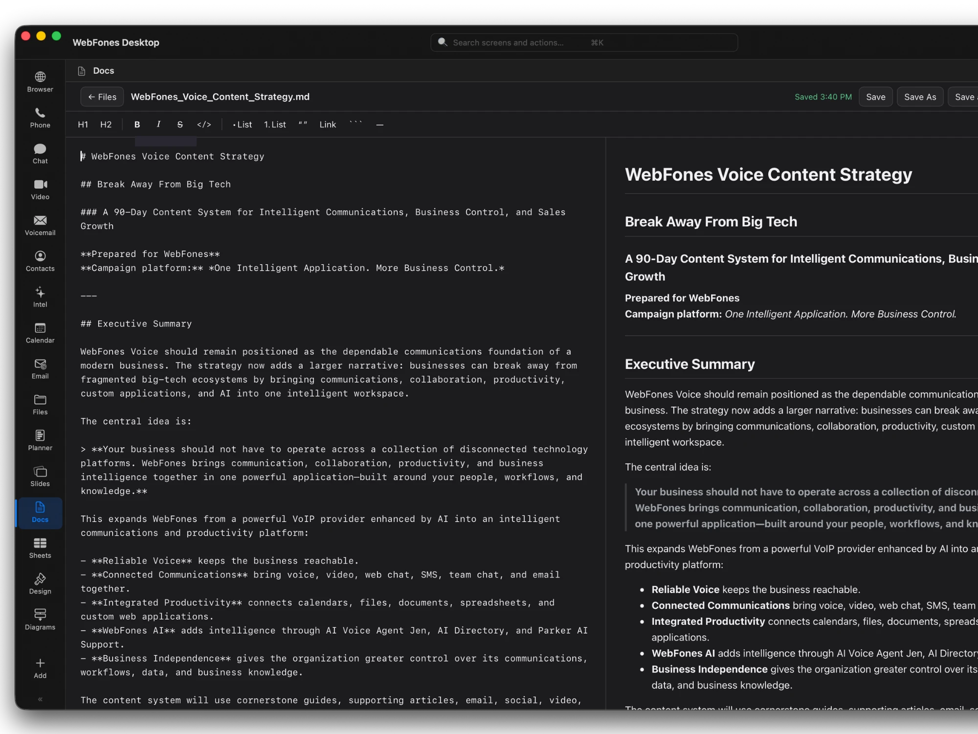 Advanced editing in WebFones Docs