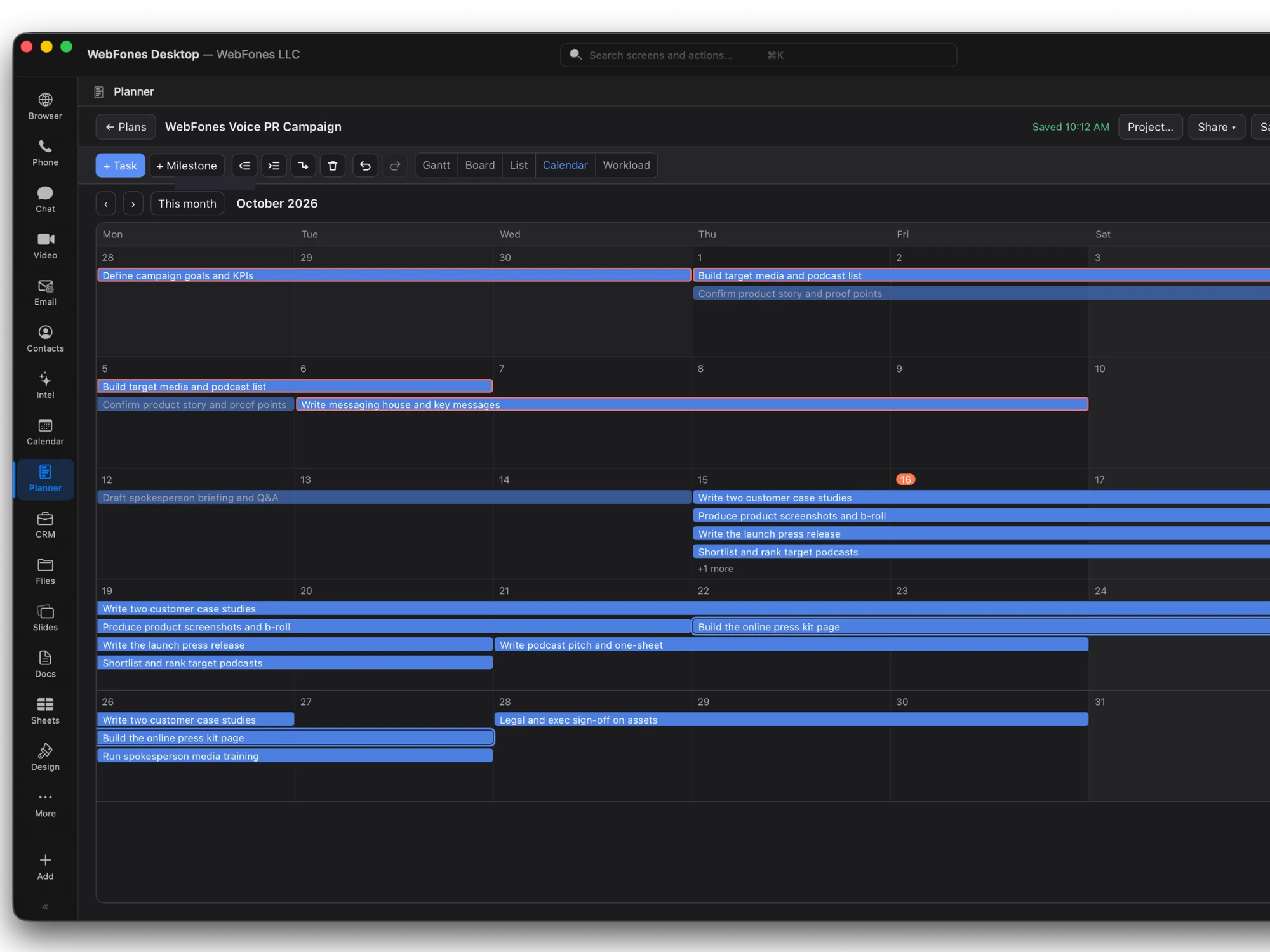 Planner calendar view