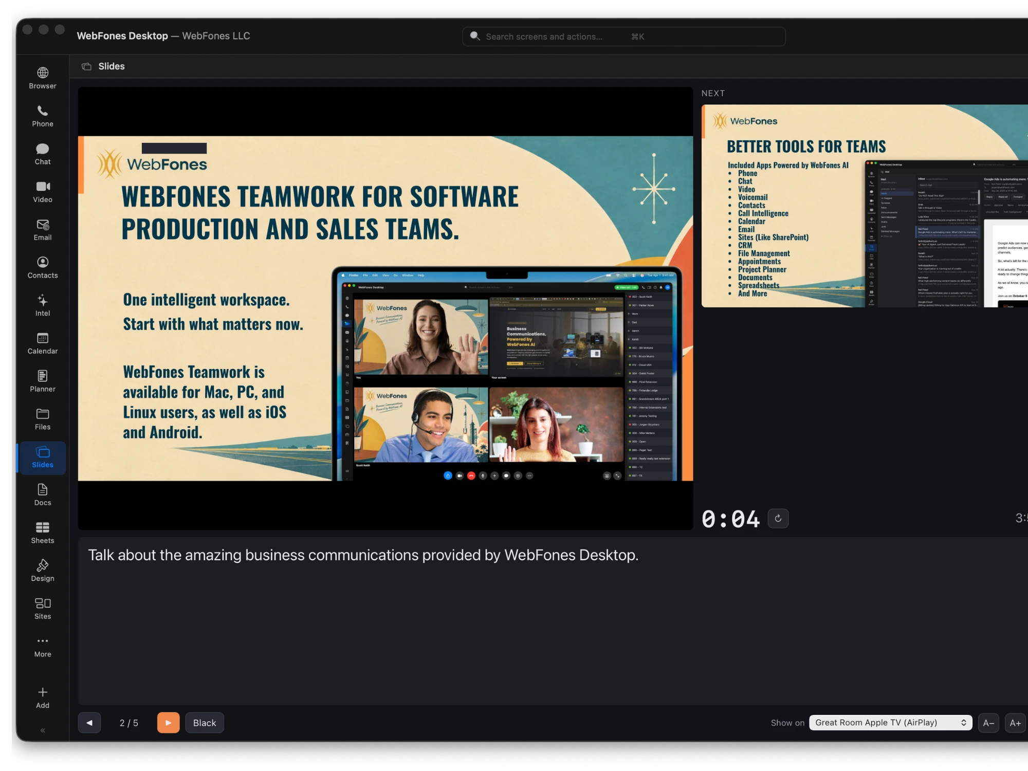 Editing a deck in WebFones Slides